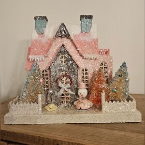 Cody Foster Glittery Paper Mache Holiday House Decoration with Snowman